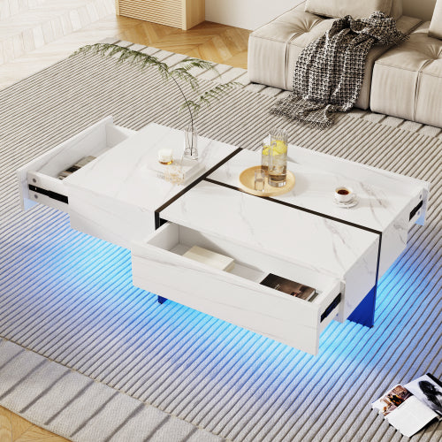 Modern LED Coffee Table with Drawers & App Control