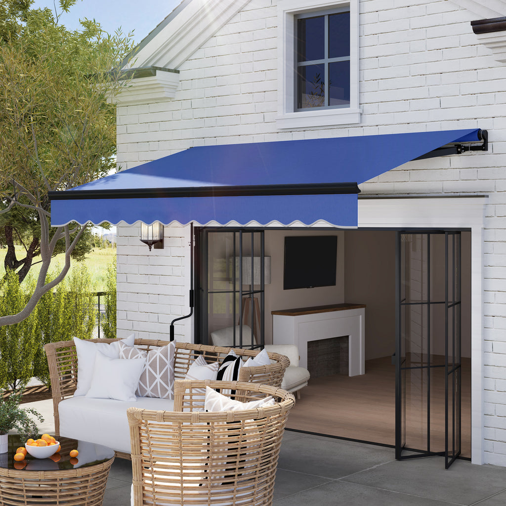 Electric Retractable Patio Awning with LED Lighting | Remote Control | 295x245cm | Blue