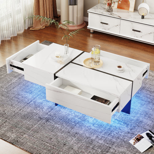 Modern LED Coffee Table with Drawers & App Control