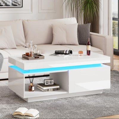 Modern RGB LED Coffee Table with Storage