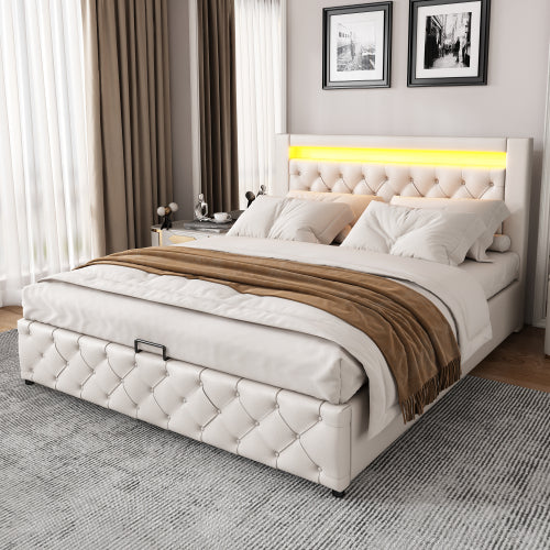 Luxury Upholstered Storage Bed with LED Lighting