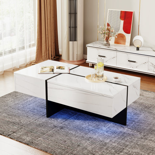 Modern LED Coffee Table with Drawers & App Control