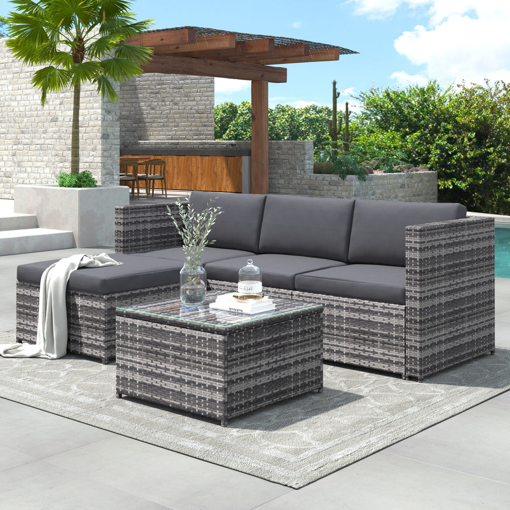 Premium PE Rattan Garden Lounge Set - 3 Piece Patio Furniture