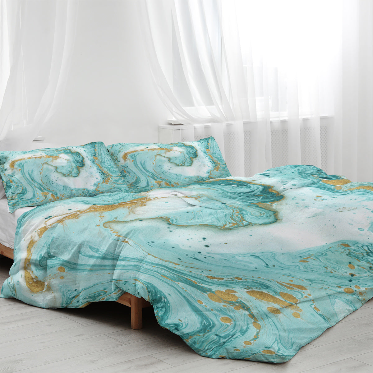 Luxury Marble Bedding Set - Mint & Gold Edition