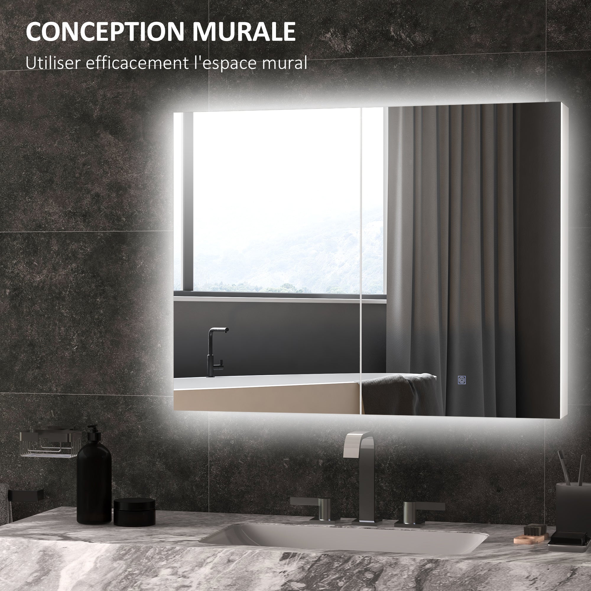 Luxury LED Bathroom Mirror Cabinet with Smart Light & Storage 90x70cm