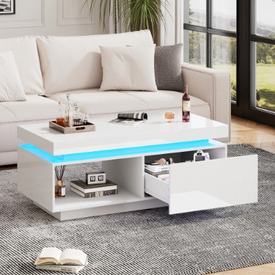 Modern RGB LED Coffee Table with Storage