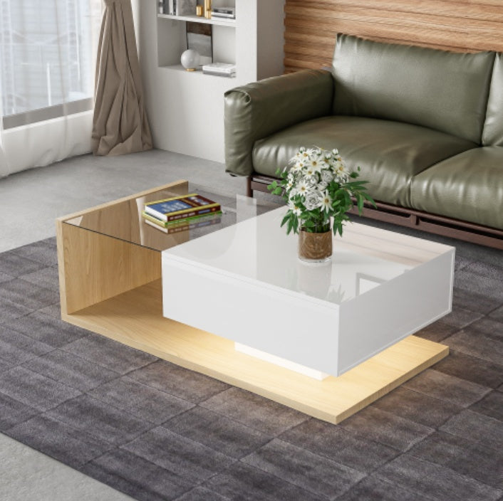 Premium High Gloss Coffee Table with LED Lights & Storage