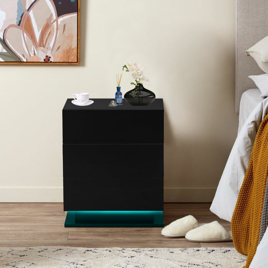 Mario LED Bedside Table | 3 Drawers | High Gloss | White & Black