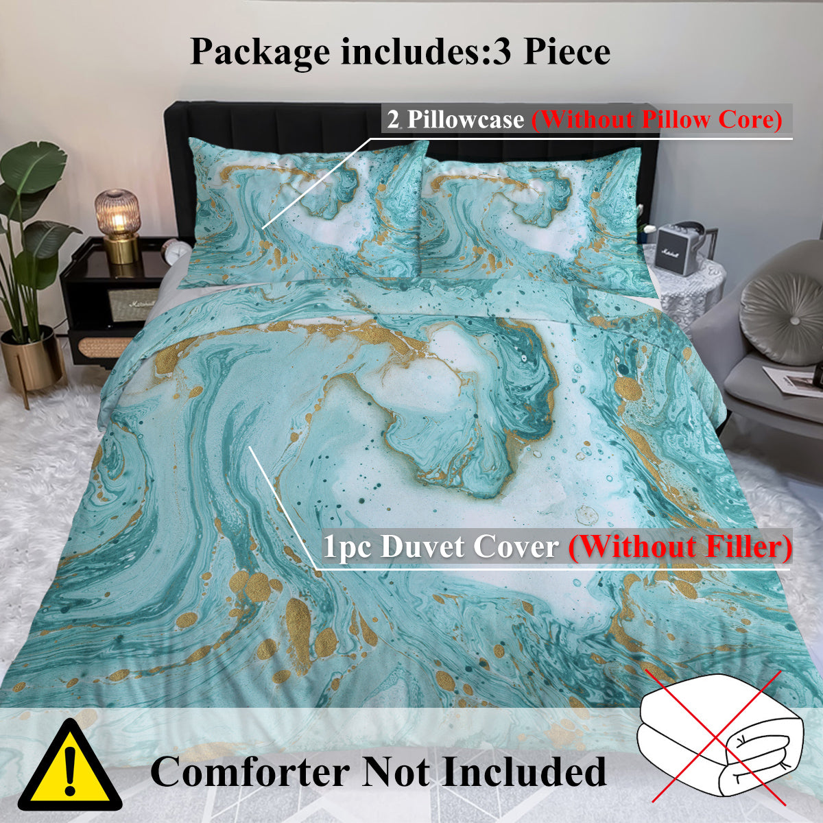 Luxury Marble Bedding Set - Mint & Gold Edition