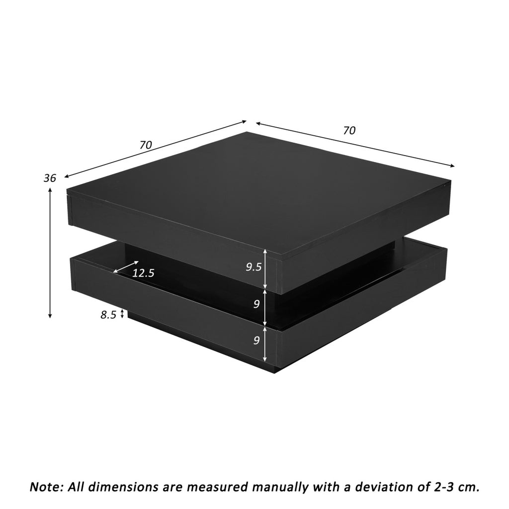 Modern High Gloss Coffee Table with 360° Rotating Top & LED Lights