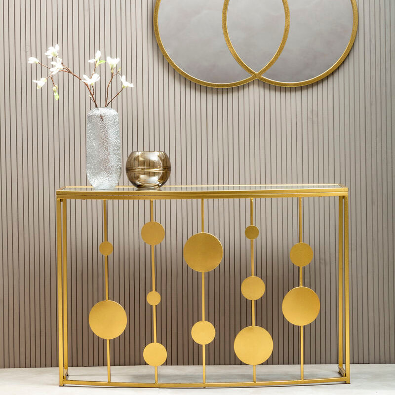 Farran Champagne Gold Finish Console Table with Mirrored Top
