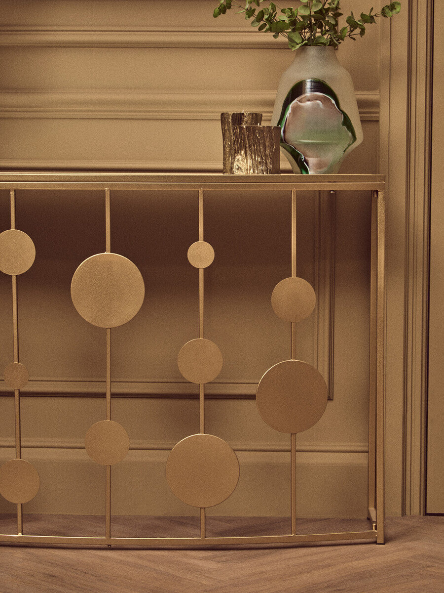 Farran Champagne Gold Finish Console Table with Mirrored Top