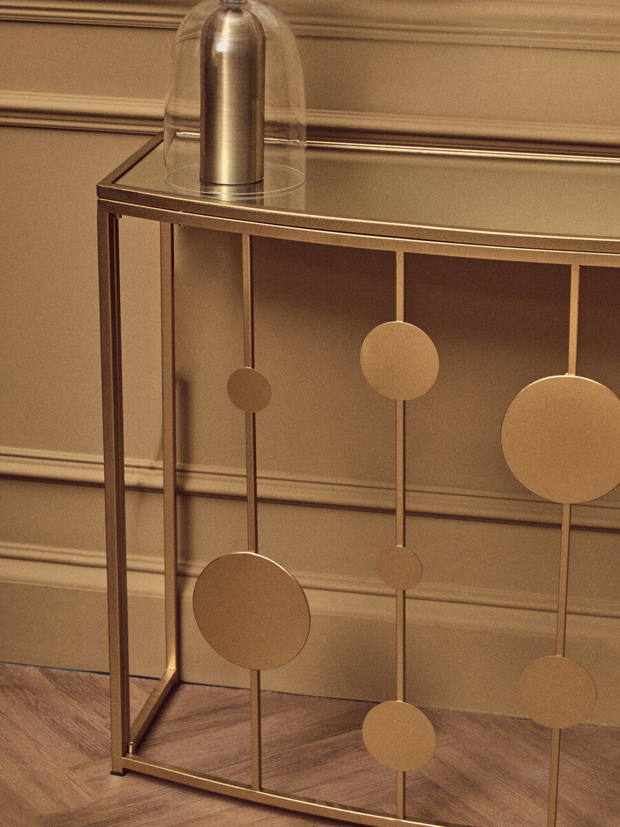 Farran Champagne Gold Finish Console Table with Mirrored Top