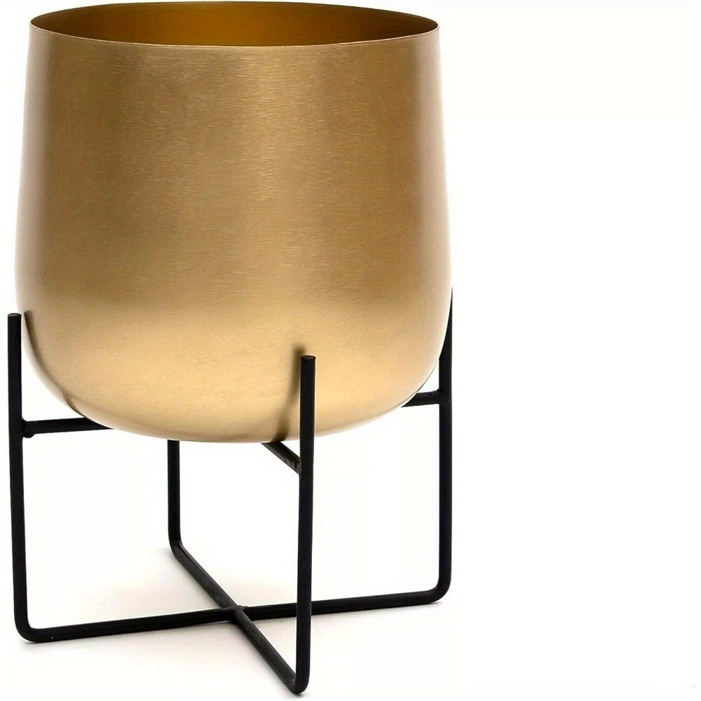 Gold Metal Plant Pot with Black Stand 16cm