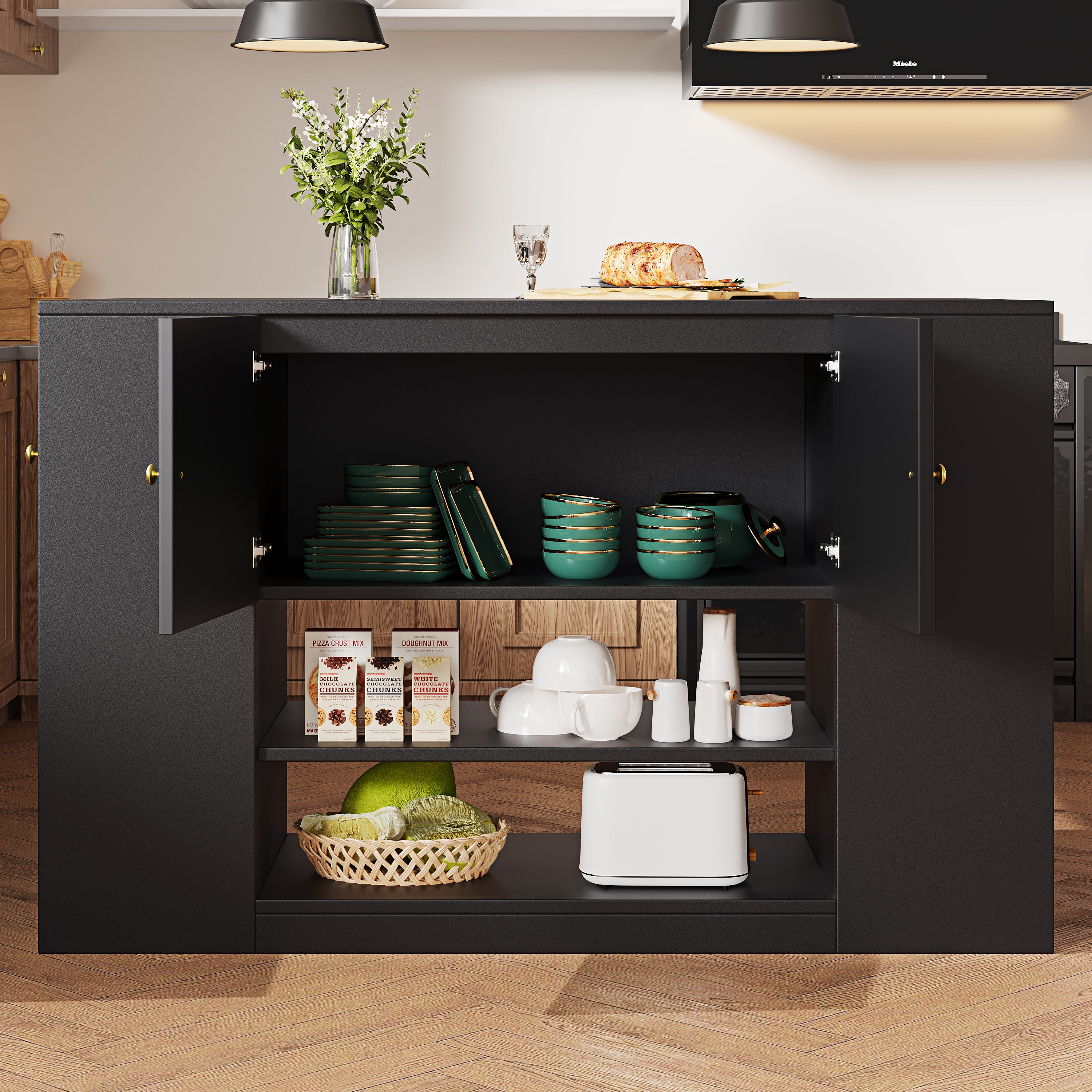 Modern Luxury Kitchen Island Cabinet with Storage Shelves