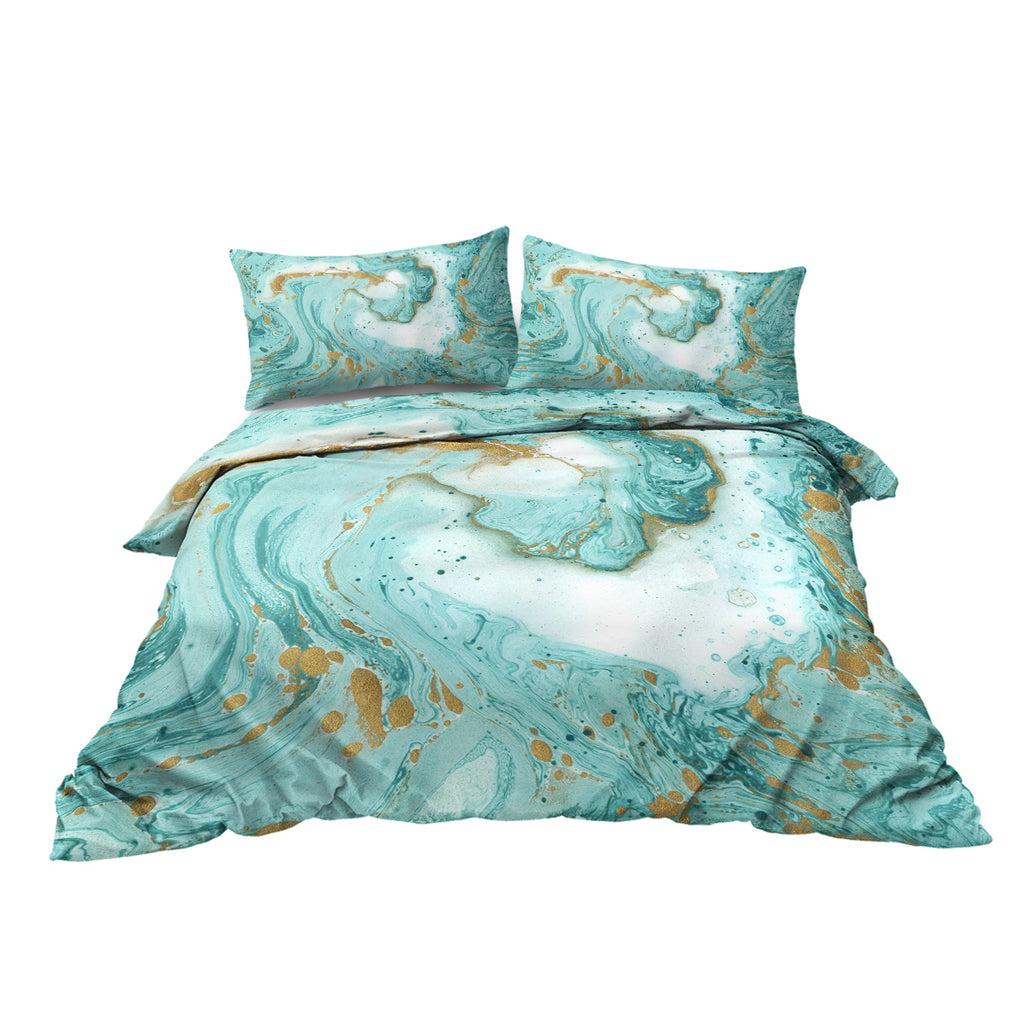 Luxury Marble Bedding Set - Mint & Gold Edition