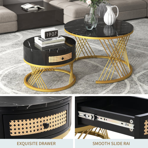 Modern Marble Effect Nesting Coffee Table Set with Gold Legs