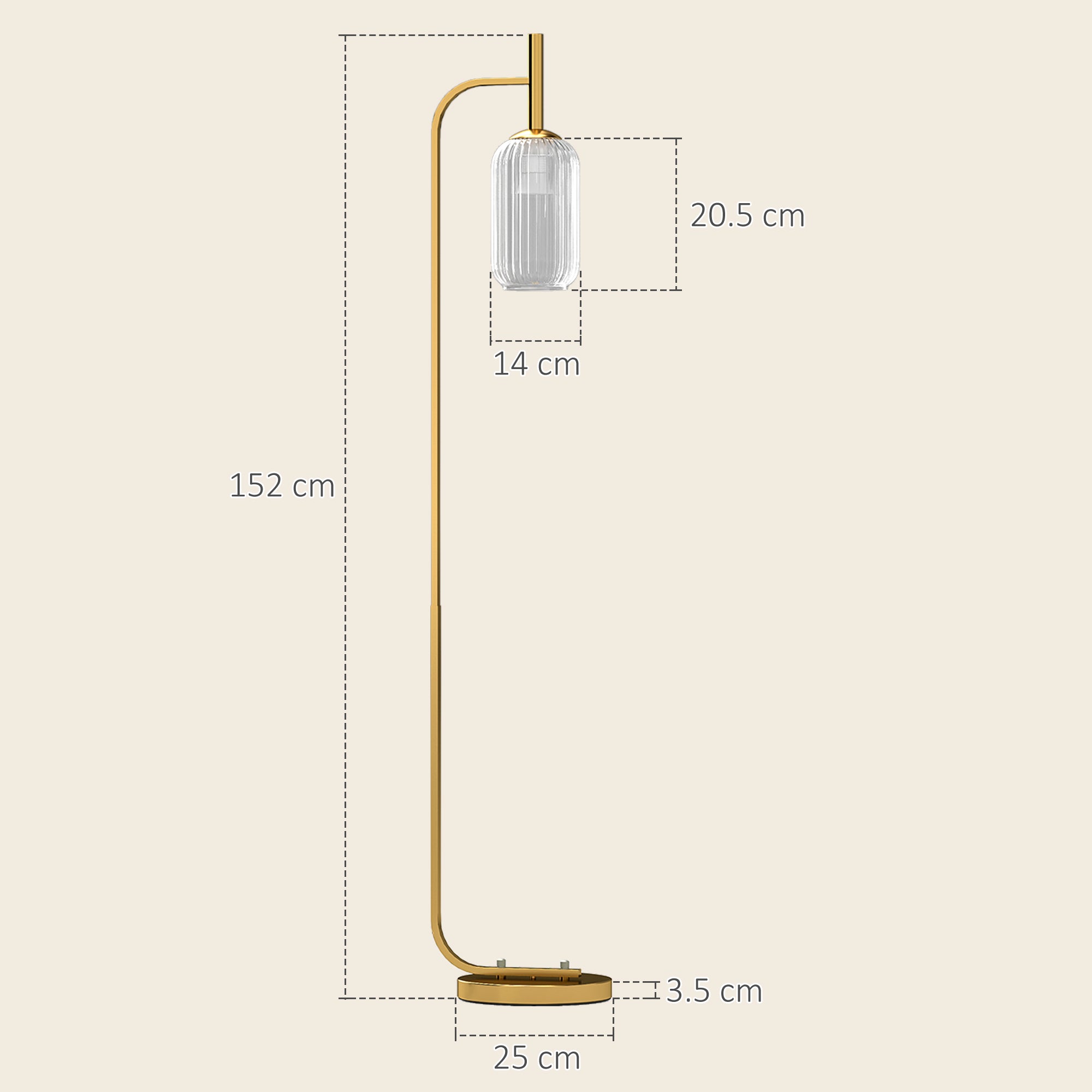 Gold Glass Floor Lamp | 3D Textured Shade | E27 | Foot Switch | 152cm | Gold Tone