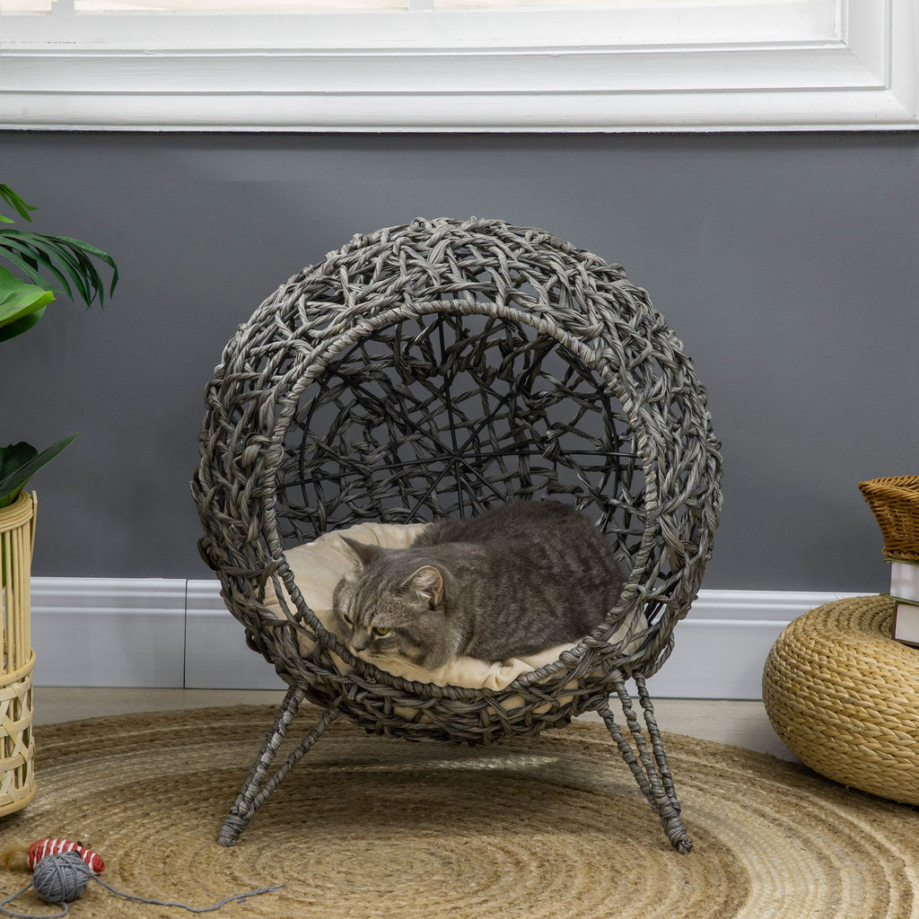 Luxury Rattan Elevated Cat Bed with Cushion