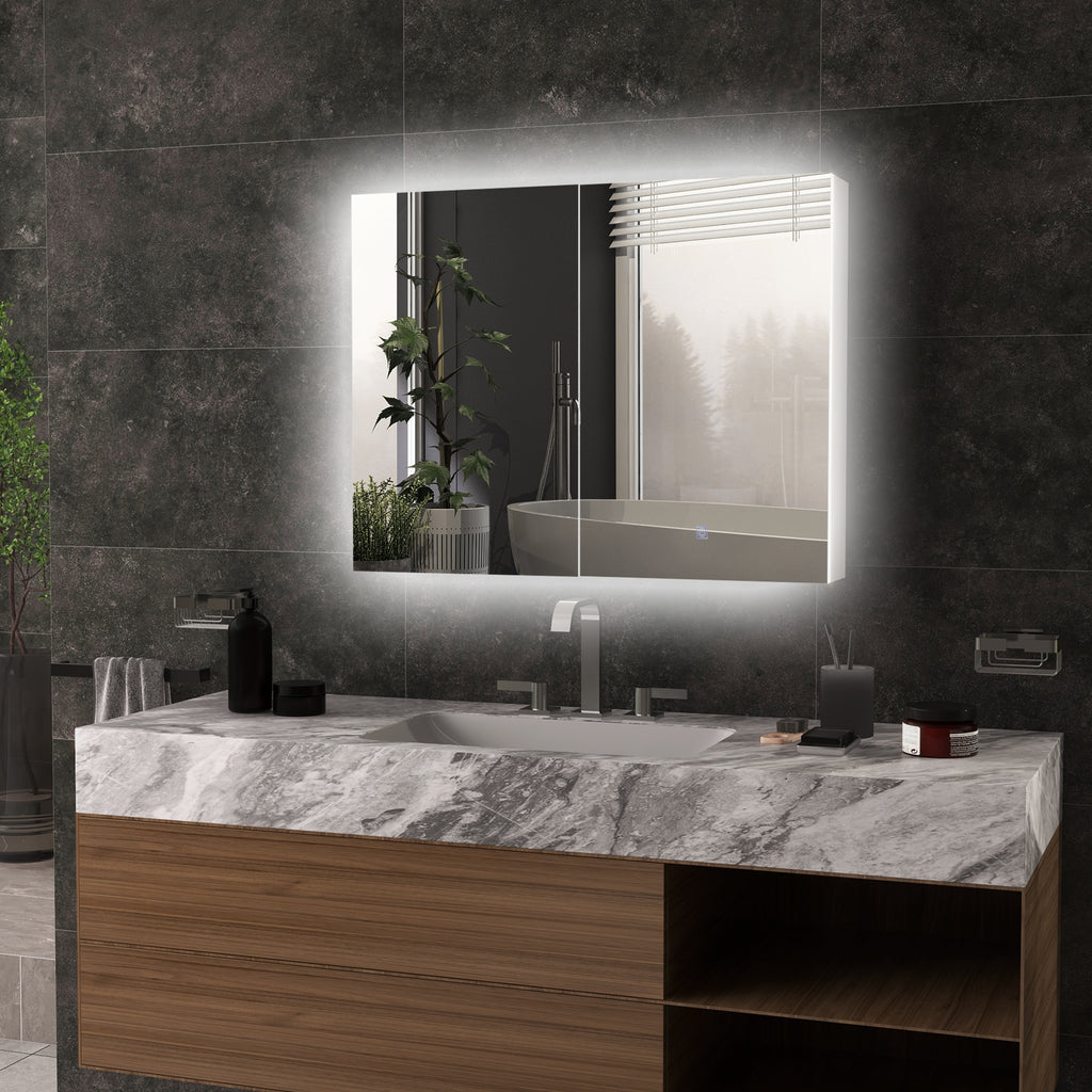 Luxury LED Bathroom Mirror Cabinet with Smart Light & Storage 90x70cm