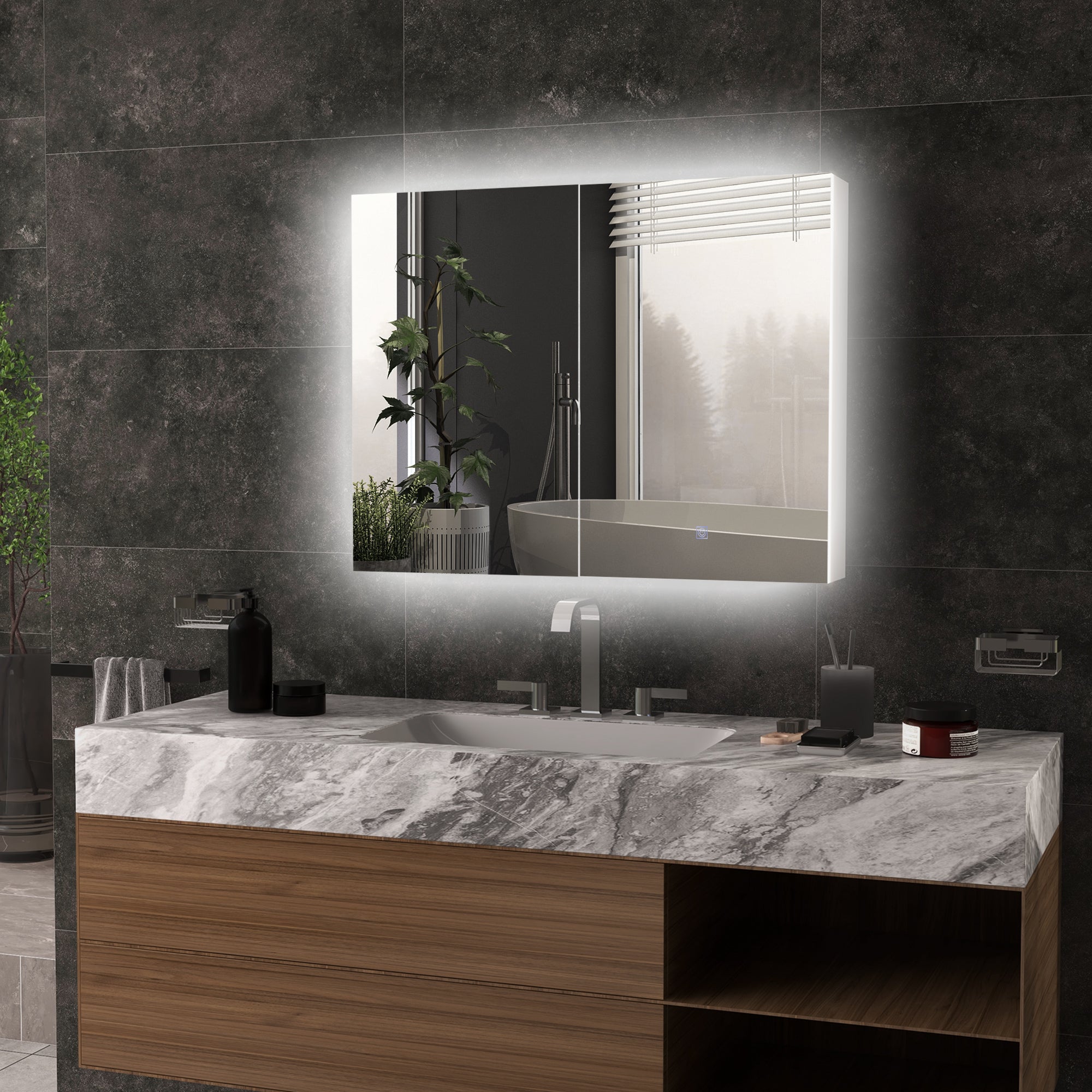 Luxury LED Bathroom Mirror Cabinet with Smart Light & Storage 90x70cm