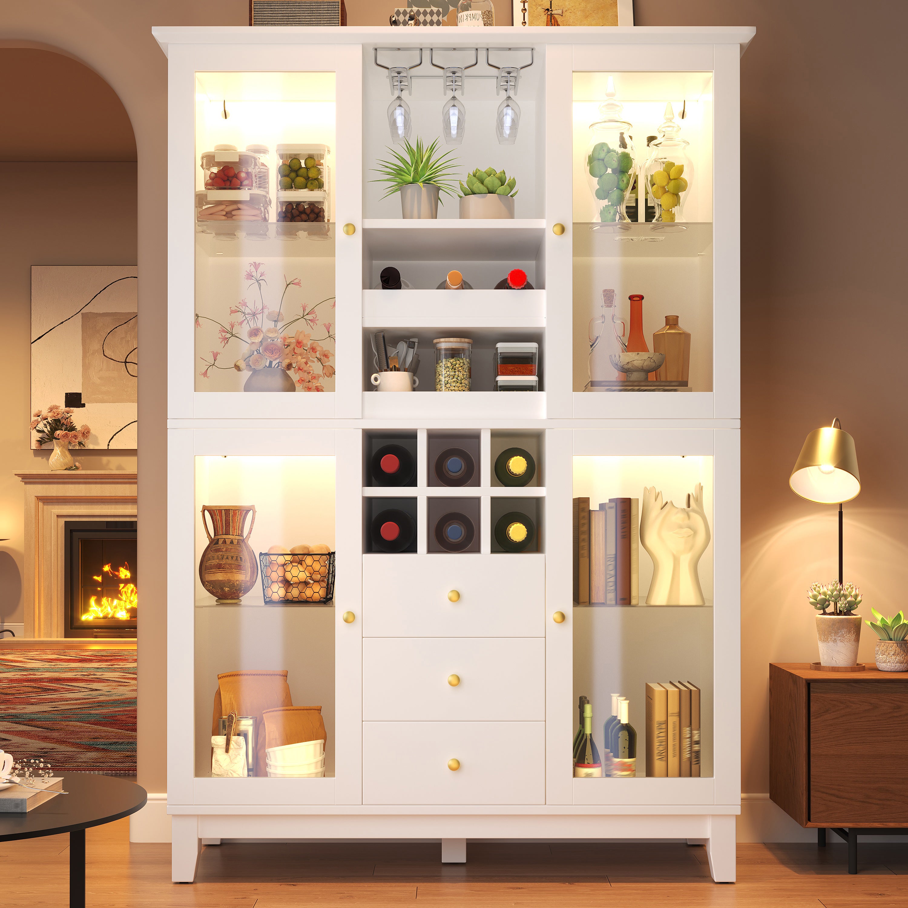 Smart LED Wine Cabinet | App-Controlled Lighting | Glass Display | Wine Rack | White