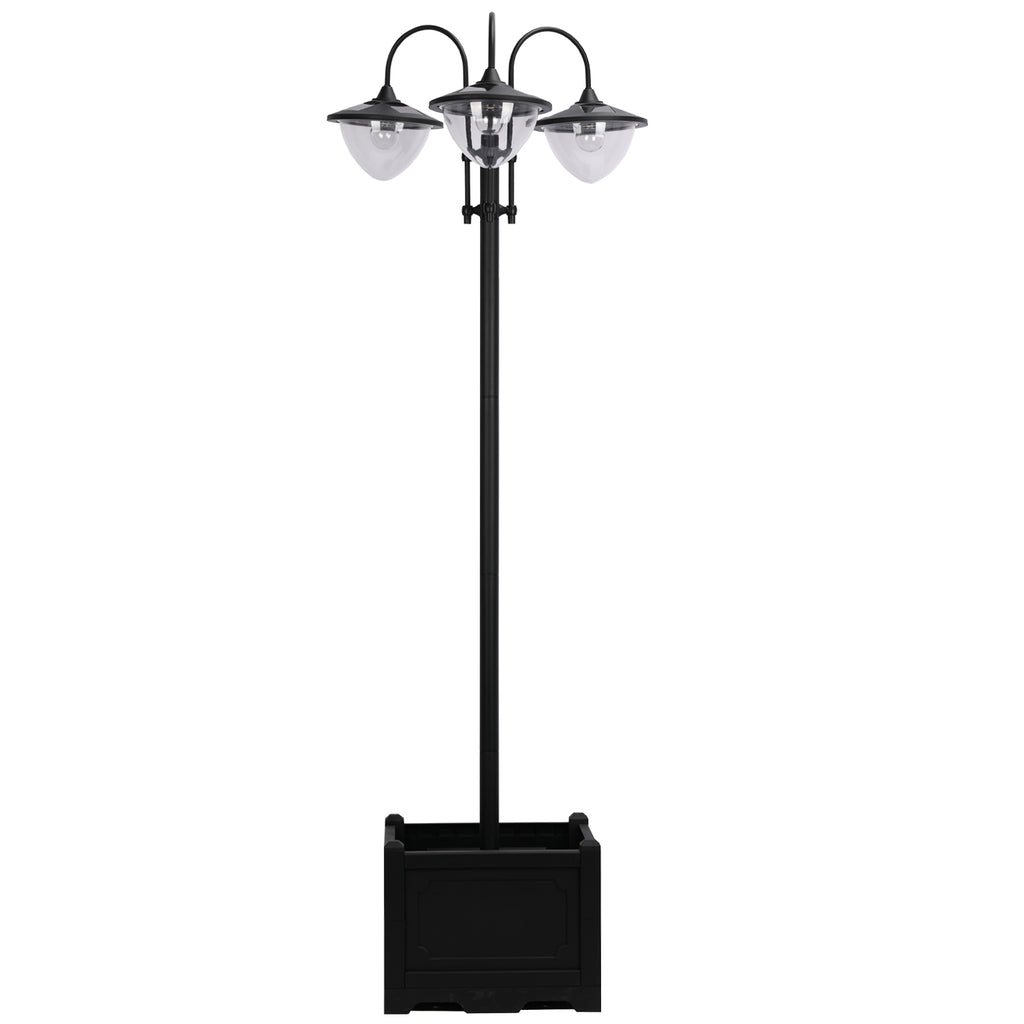 Solar Garden Lamp Post with Planter Base | Auto Dusk-to-Dawn | IP44 | 189cm | Black