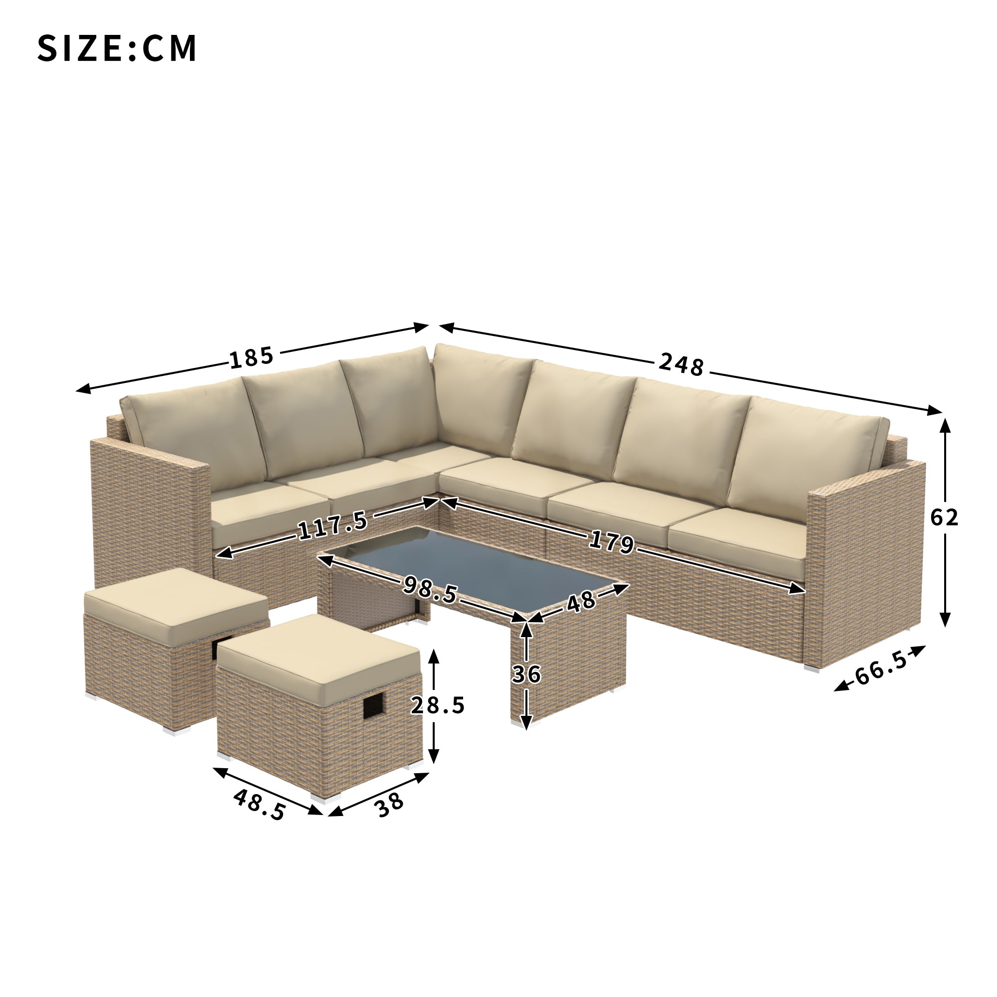 Luxury Rattan Garden Corner Sofa Set with Coffee Table