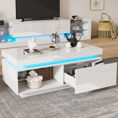 Modern RGB LED Coffee Table with Storage