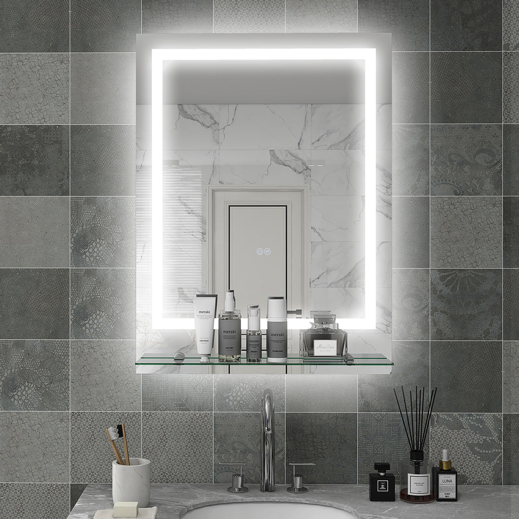 Luxury LED Bathroom Mirror with Smart Touch, Anti-Fog & Shelf 80x60cm
