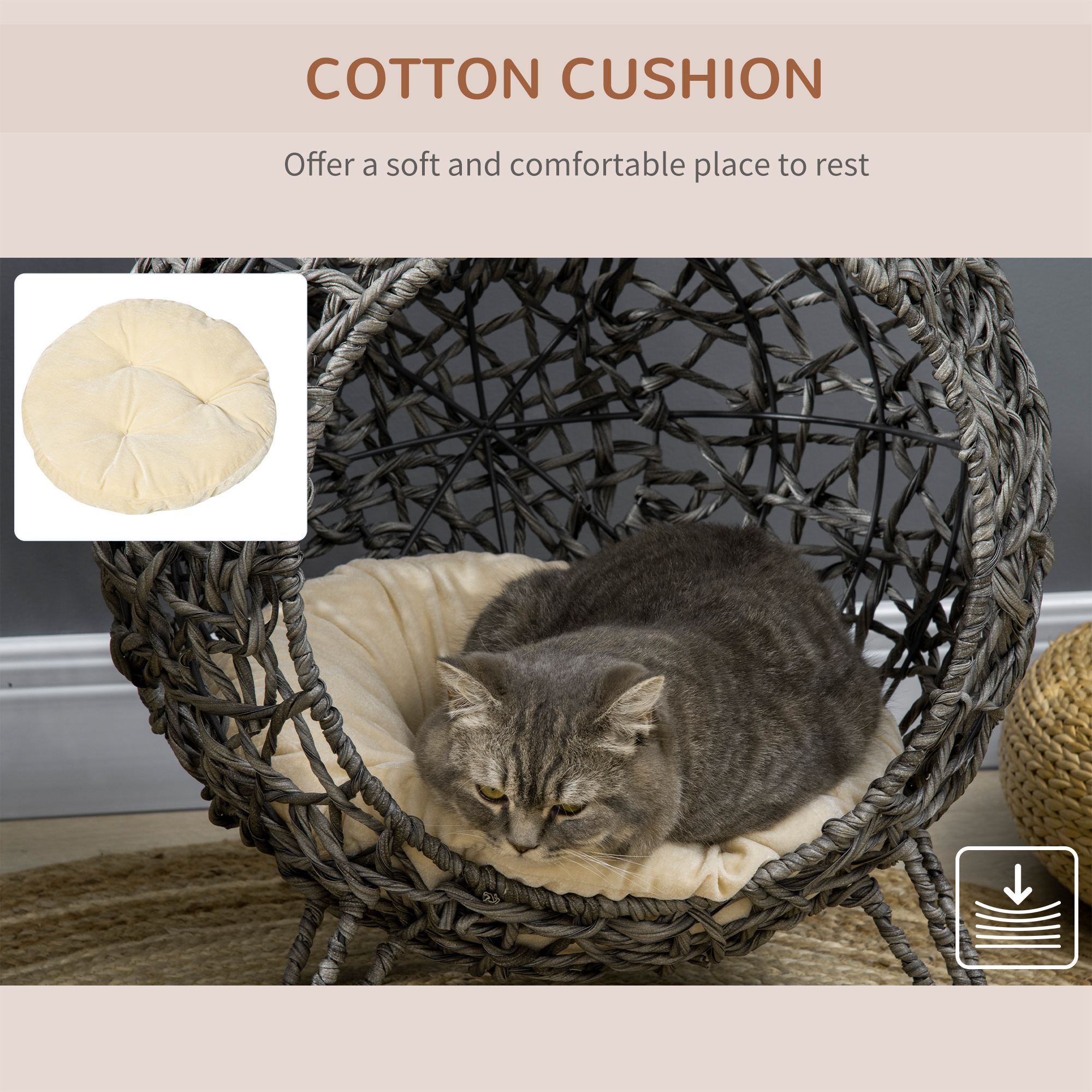 Luxury Rattan Elevated Cat Bed with Cushion