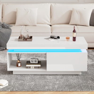 Modern RGB LED Coffee Table with Storage