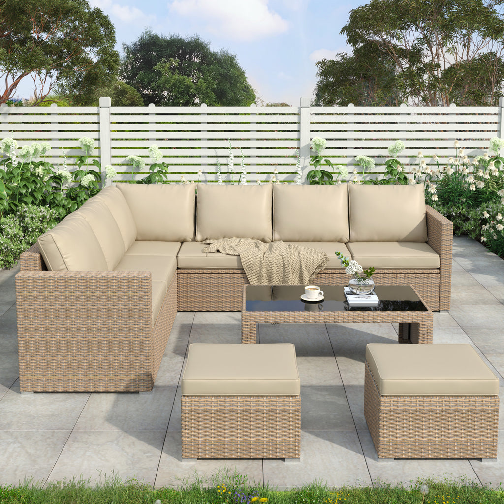 Luxury Rattan Garden Corner Sofa Set with Coffee Table