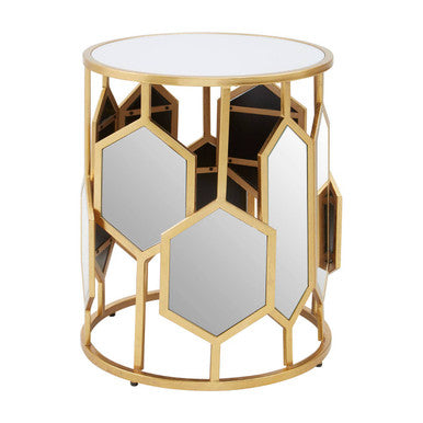 Rio Mirrored Top and Gold Finish Round Side Table
