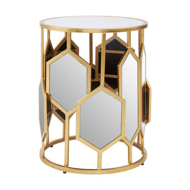 Rio Mirrored Top and Gold Finish Round Side Table