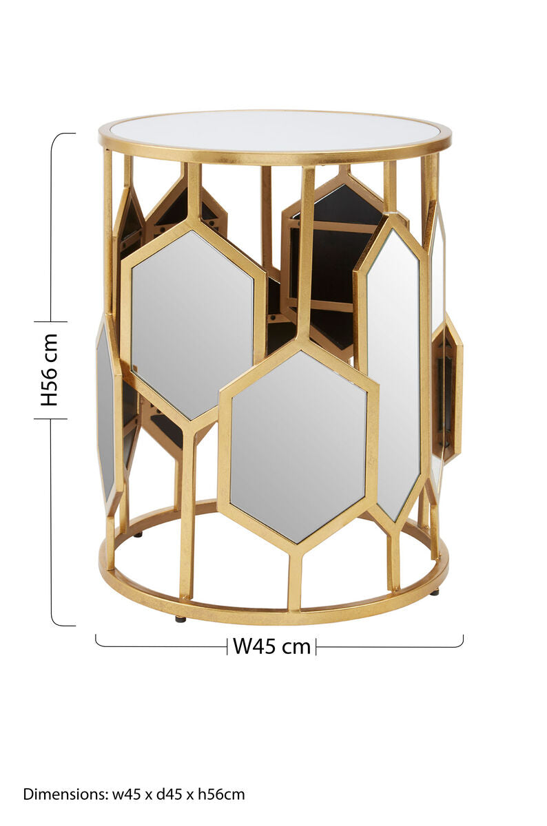Rio Mirrored Top and Gold Finish Round Side Table