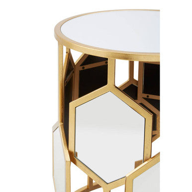 Rio Mirrored Top and Gold Finish Round Side Table
