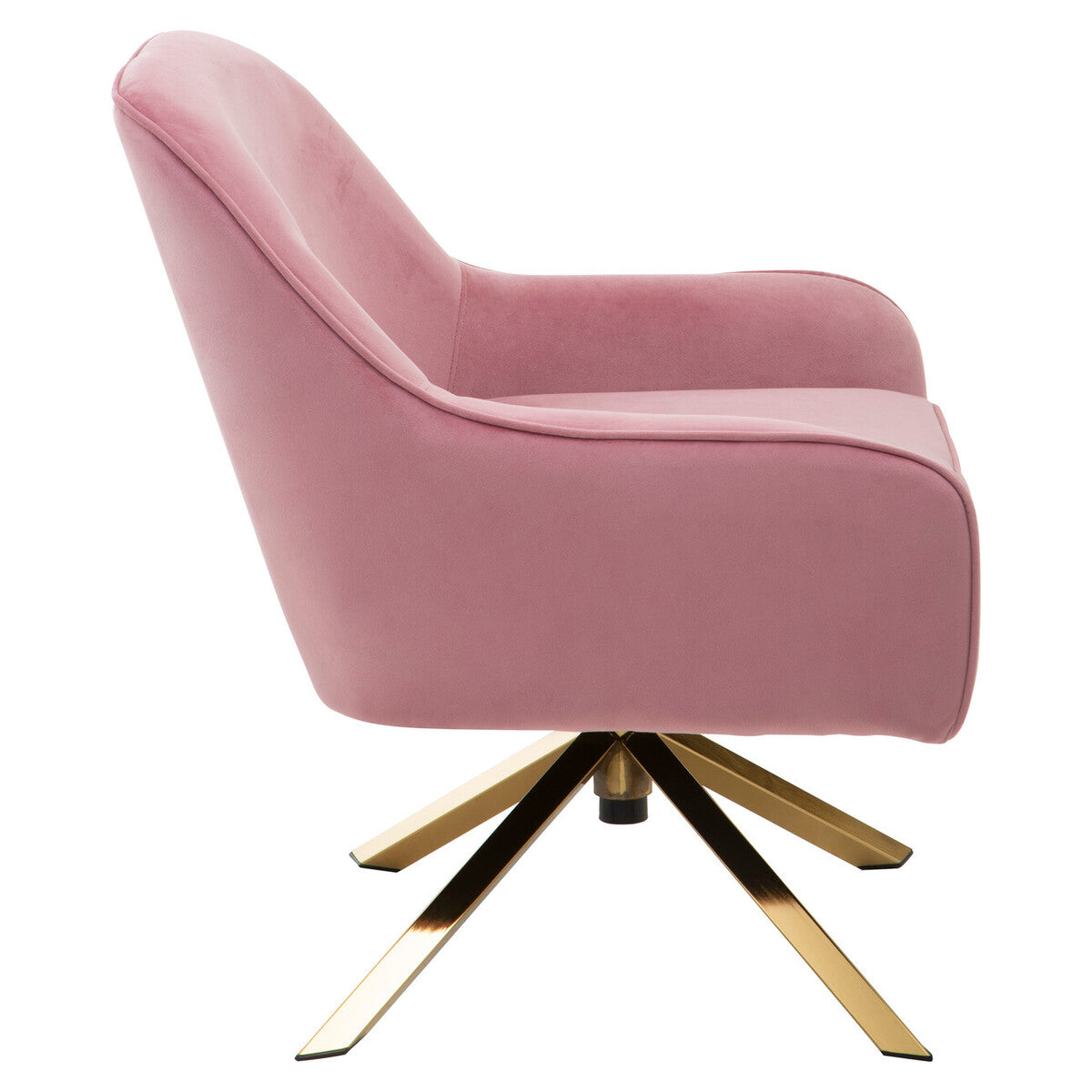 Avery Pink Velvet Swivel Chair with Brushed Gold Finish Base