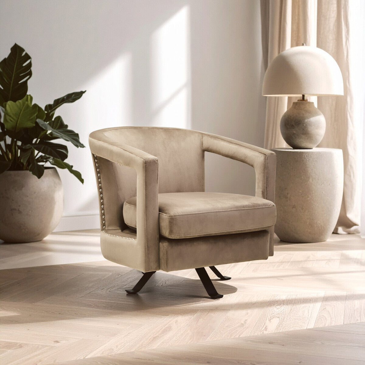 Hestia Mink Velvet Swivel Chair