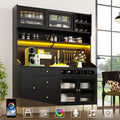 LED Storage Cabinet with Wine Rack & Glass Doors | App-Controlled Lighting | 145x39x171cm | Black