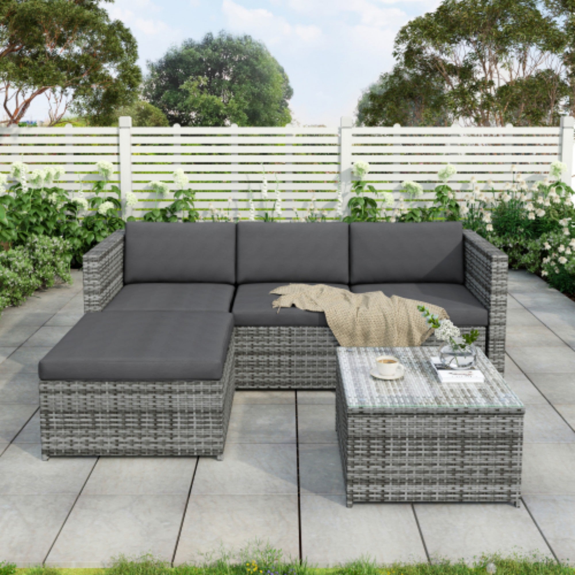 Premium PE Rattan Garden Lounge Set - 3 Piece Patio Furniture