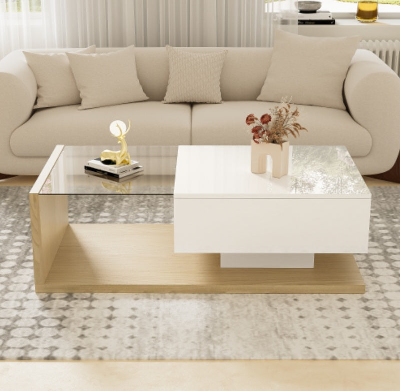 Premium High Gloss Coffee Table with LED Lights & Storage