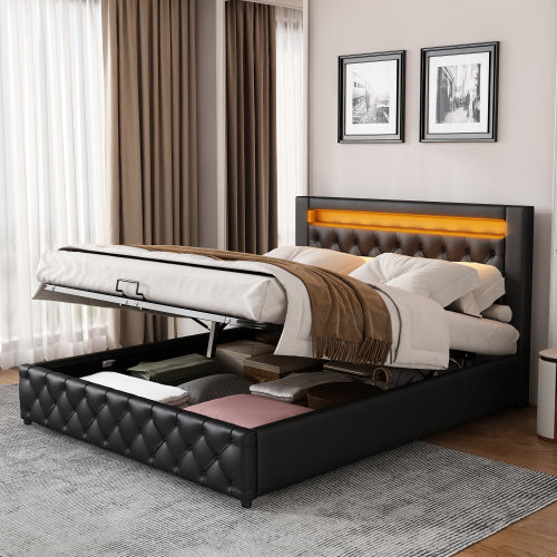 Luxury Upholstered Storage Bed with LED Lighting