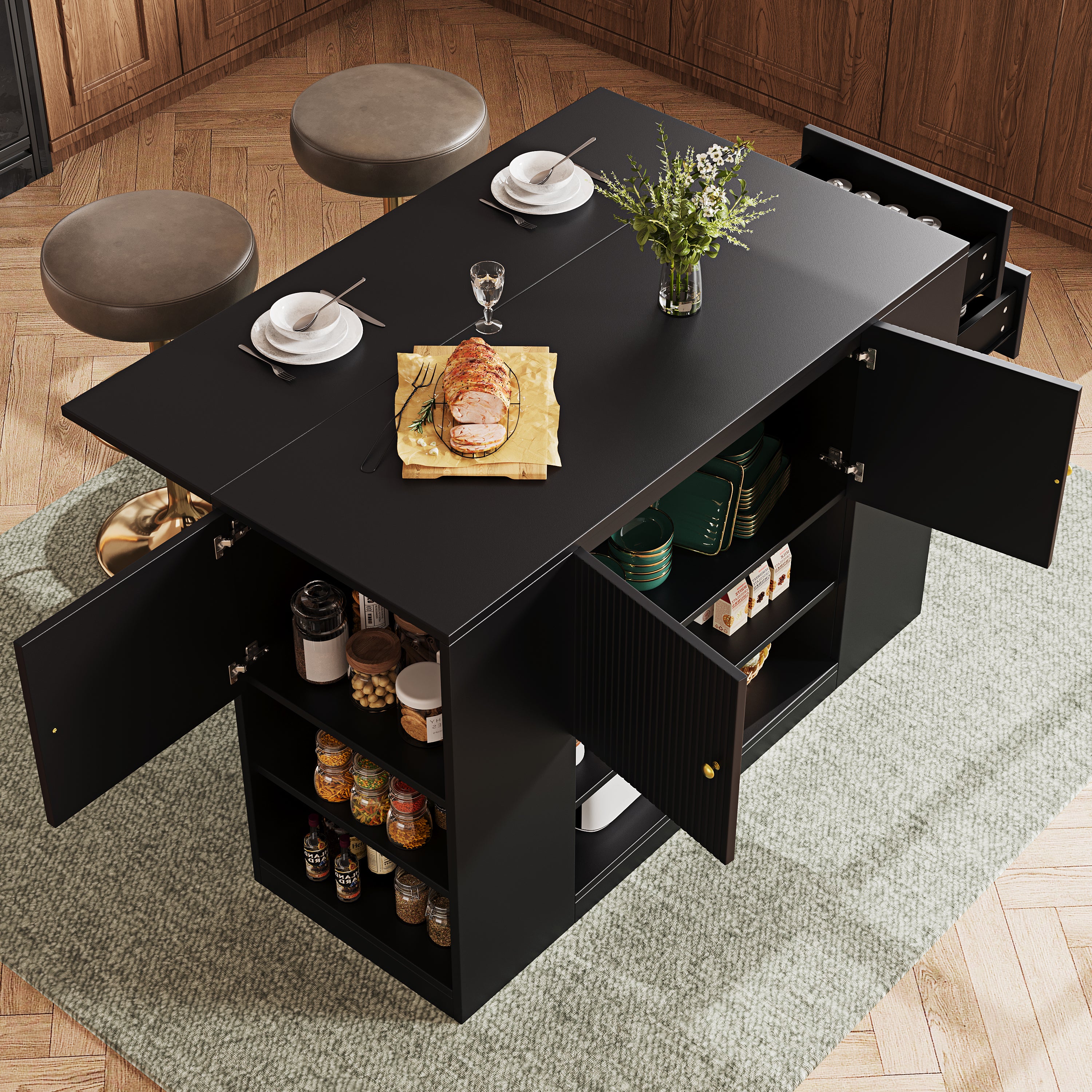 Modern Luxury Kitchen Island Cabinet with Storage Shelves
