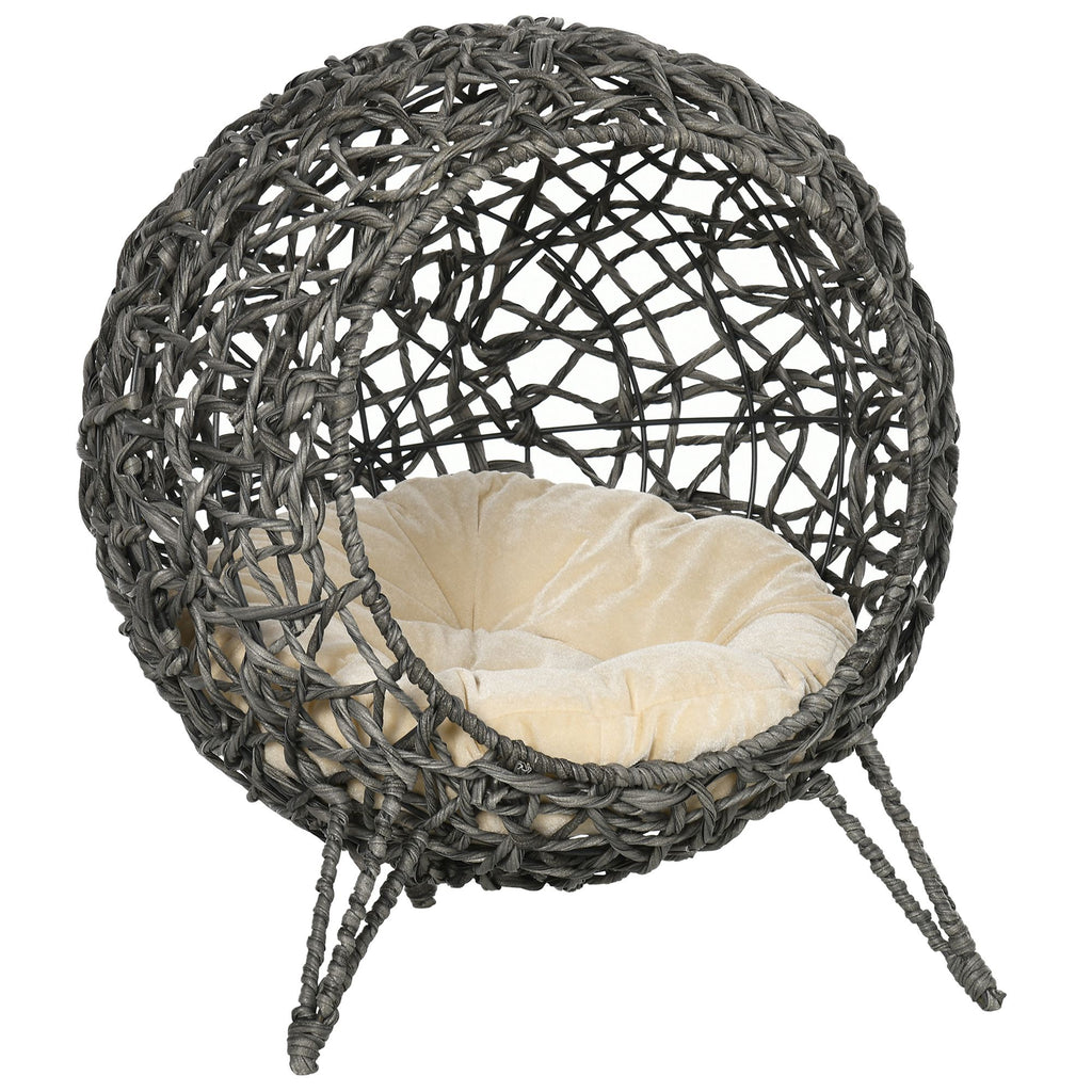 Luxury Rattan Elevated Cat Bed with Cushion