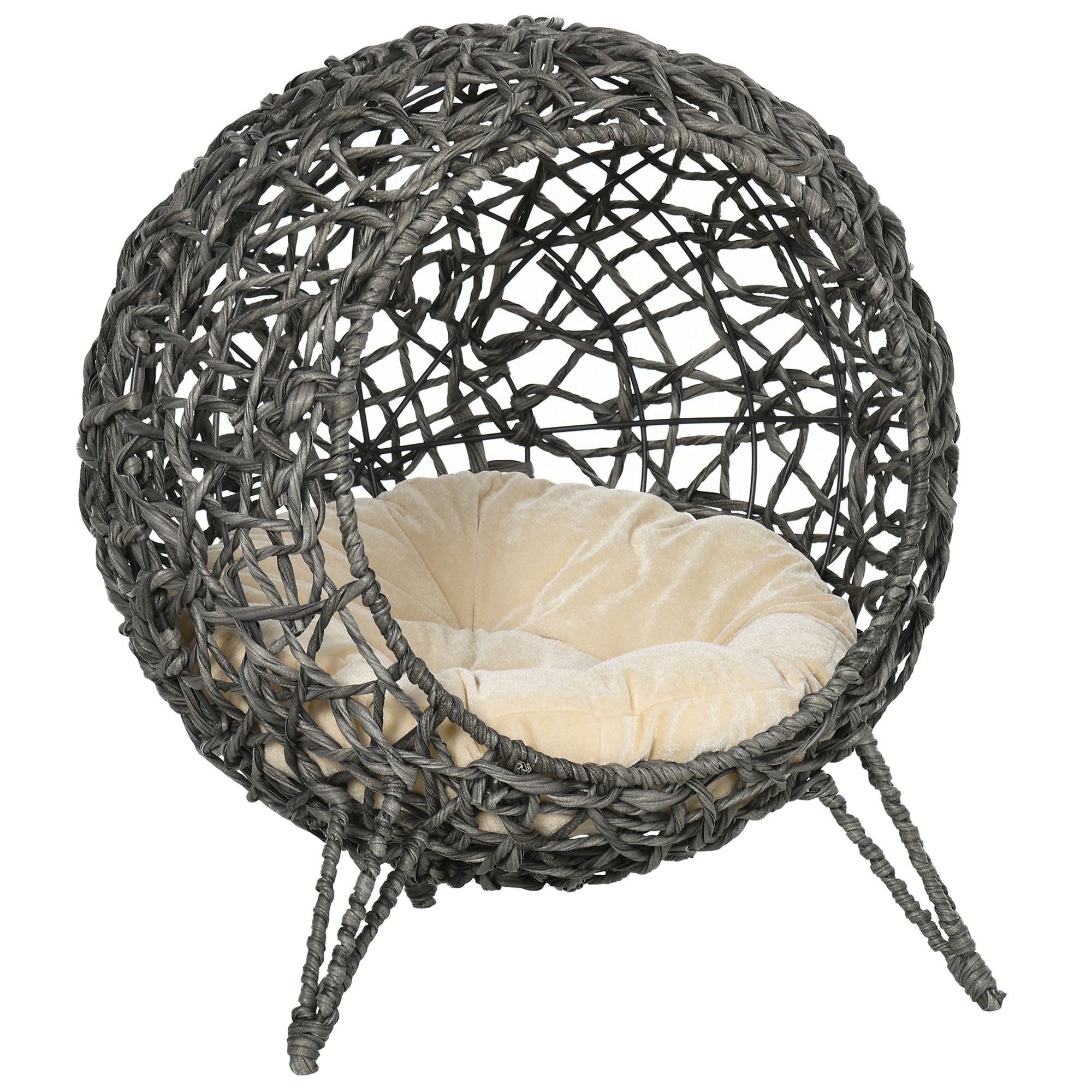 Luxury Rattan Elevated Cat Bed with Cushion
