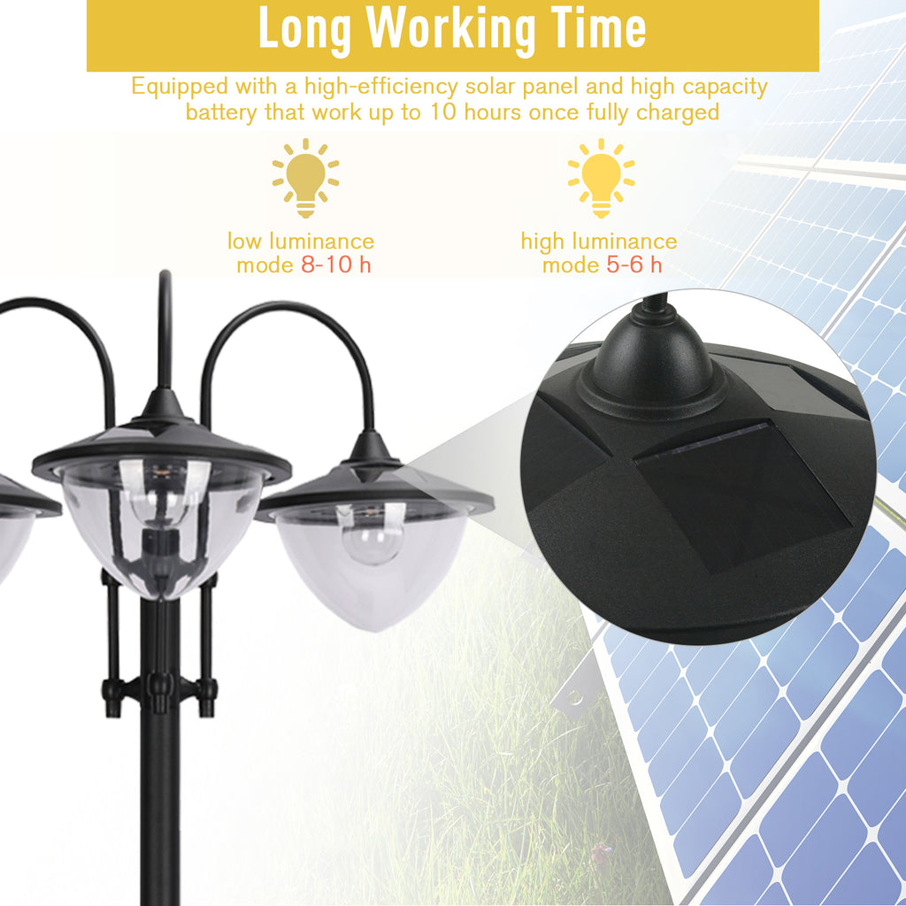 Solar Garden Lamp Post with Planter Base | Auto Dusk-to-Dawn | IP44 | 189cm | Black