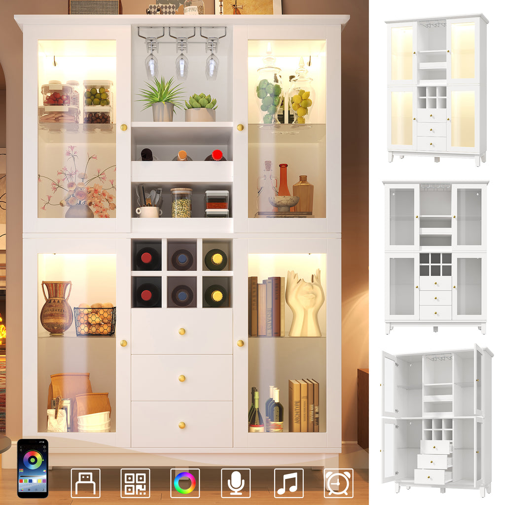 Smart LED Wine Cabinet | App-Controlled Lighting | Glass Display | Wine Rack | White