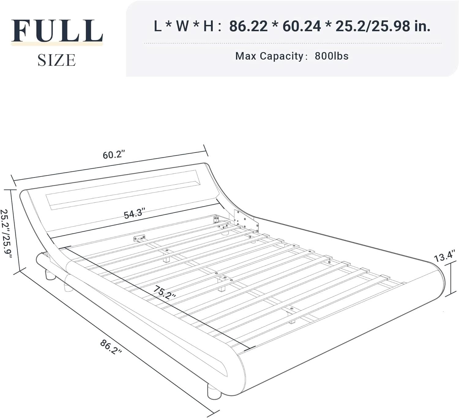 LED Platform Bed Frame | Black Faux Leather | Full Size