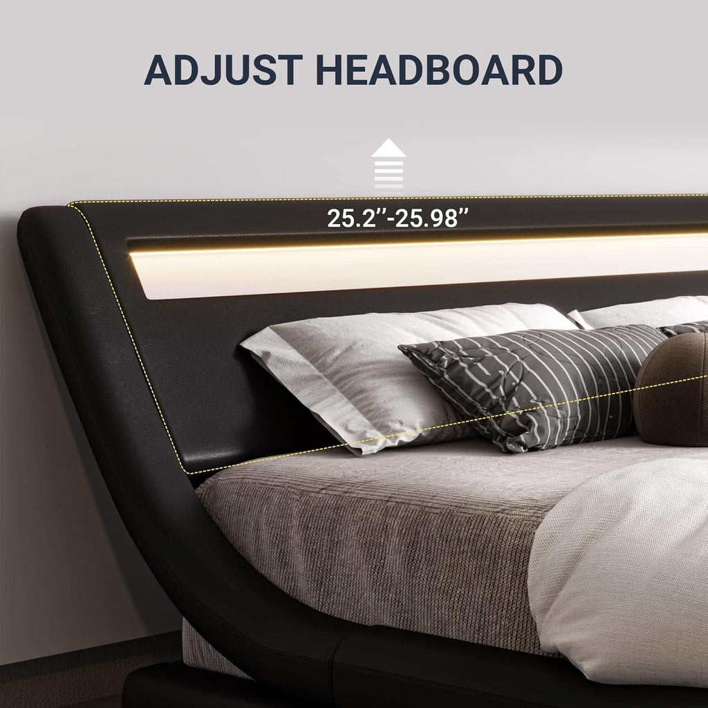 LED Platform Bed Frame | Black Faux Leather | Full Size